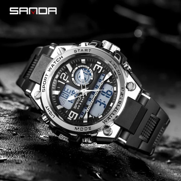 SANDA Military Quartz Watch Dual Display Men Sports Watches G Style LED Digital Military Waterproof Watches Relogio Masculino - Image 4
