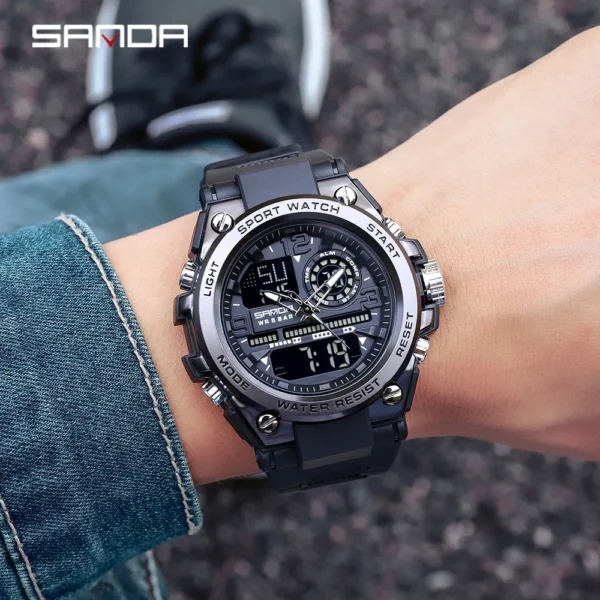 SANDA Military Quartz Watch Dual Display Men Sports Watches G Style LED Digital Military Waterproof Watches Relogio Masculino - Image 5