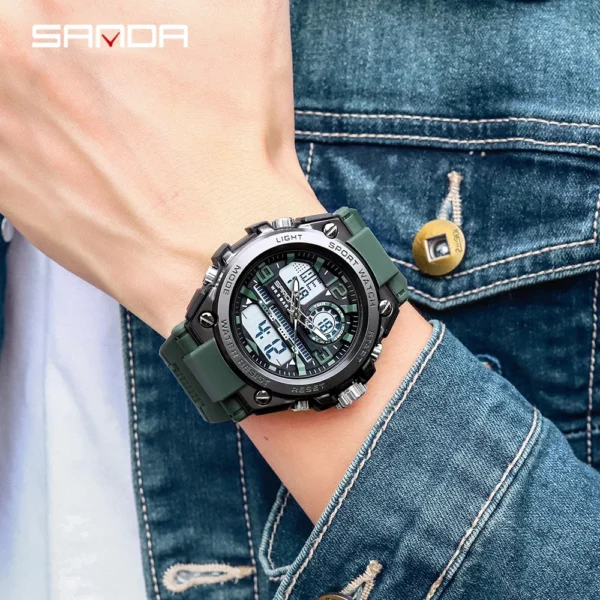 SANDA Military Quartz Watch Dual Display Men Sports Watches G Style LED Digital Military Waterproof Watches Relogio Masculino - Image 6