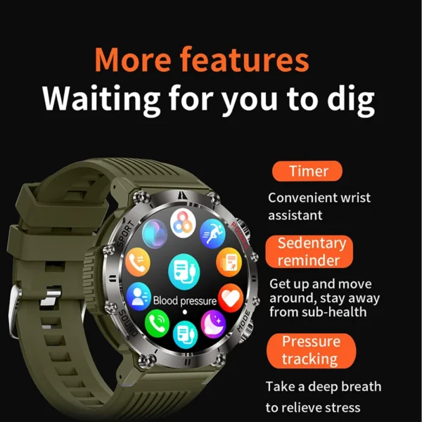 Military Smart Watch Men Compass LED Flashlight 450mAh Large Battery 360*360 HD Screen Health Monitor Sport BT Call Smartwatch - Image 6