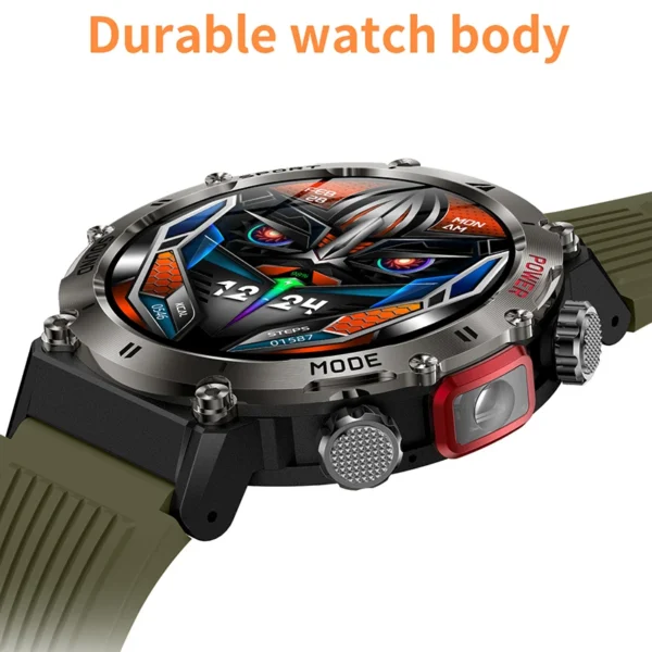Military Smart Watch Men Compass LED Flashlight 450mAh Large Battery 360*360 HD Screen Health Monitor Sport BT Call Smartwatch - Image 4