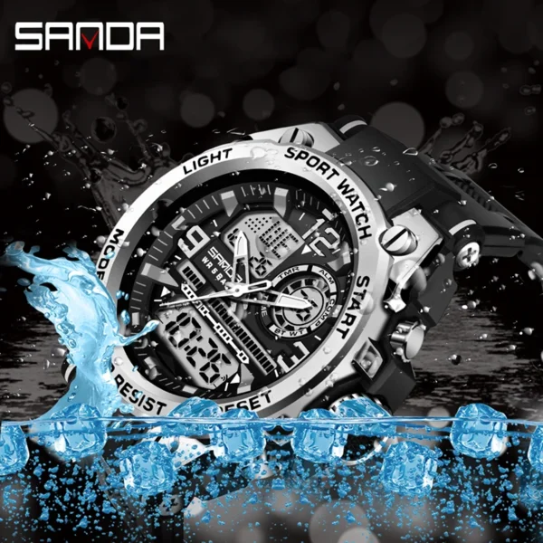 SANDA Military Quartz Watch Dual Display Men Sports Watches G Style LED Digital Military Waterproof Watches Relogio Masculino - Image 2