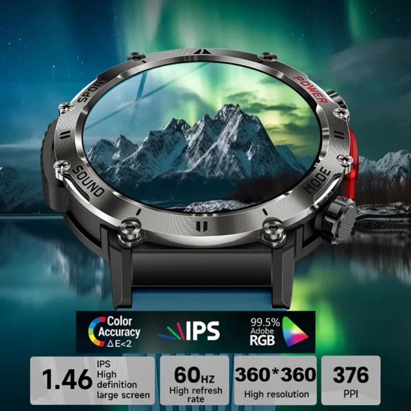 Military Smart Watch Men Compass LED Flashlight 450mAh Large Battery 360*360 HD Screen Health Monitor Sport BT Call Smartwatch - Image 3