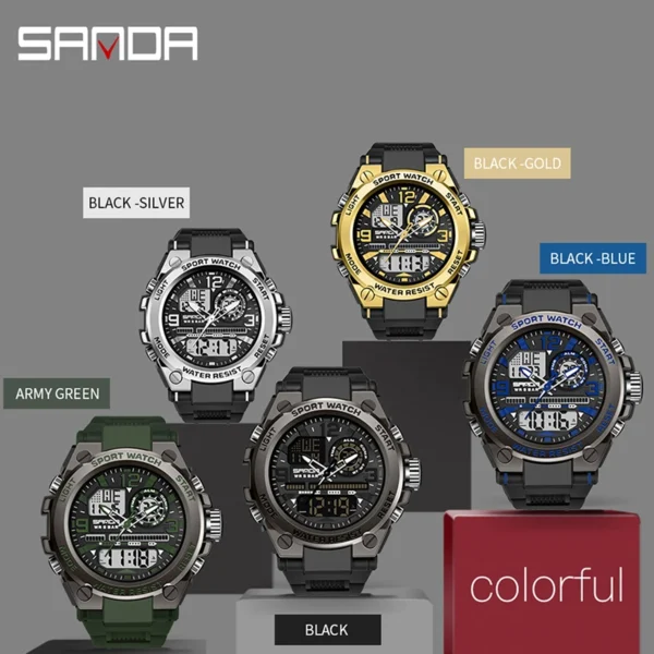 SANDA Military Quartz Watch Dual Display Men Sports Watches G Style LED Digital Military Waterproof Watches Relogio Masculino - Image 3