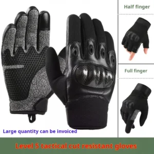 Full finger and half finger tactical gloves, touch screen anti cutting and anti stabbing, made of carbon fiber and leather mater