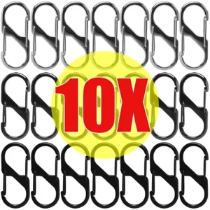 10Pcs Zinc Alloy S Shape Camping Carabiners Safety Buckles Outdoor Sports Bottles Backpack Keychain Climbing Hiking Hooks Tool