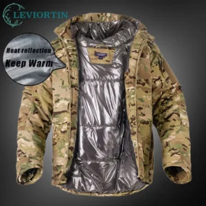 Thermal Reflective Camo Outdoor Tactical Jacket For Men Keep Warm Durable Waterproof Multi Pocket Camouflage Hooded Padded Coats